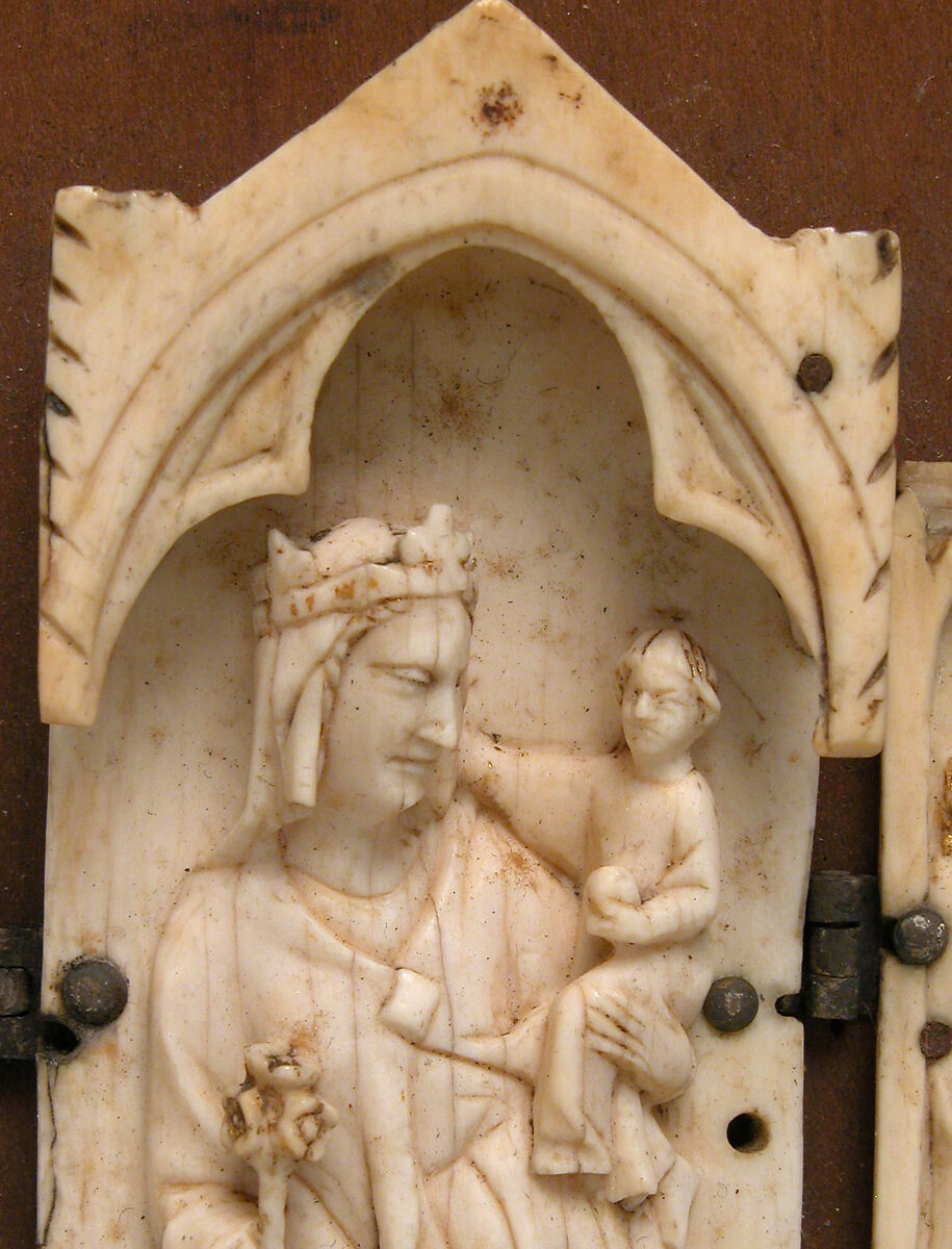Folding Shrine with the Virgin and Child, Elephant ivory with metal mounts, French or Italian