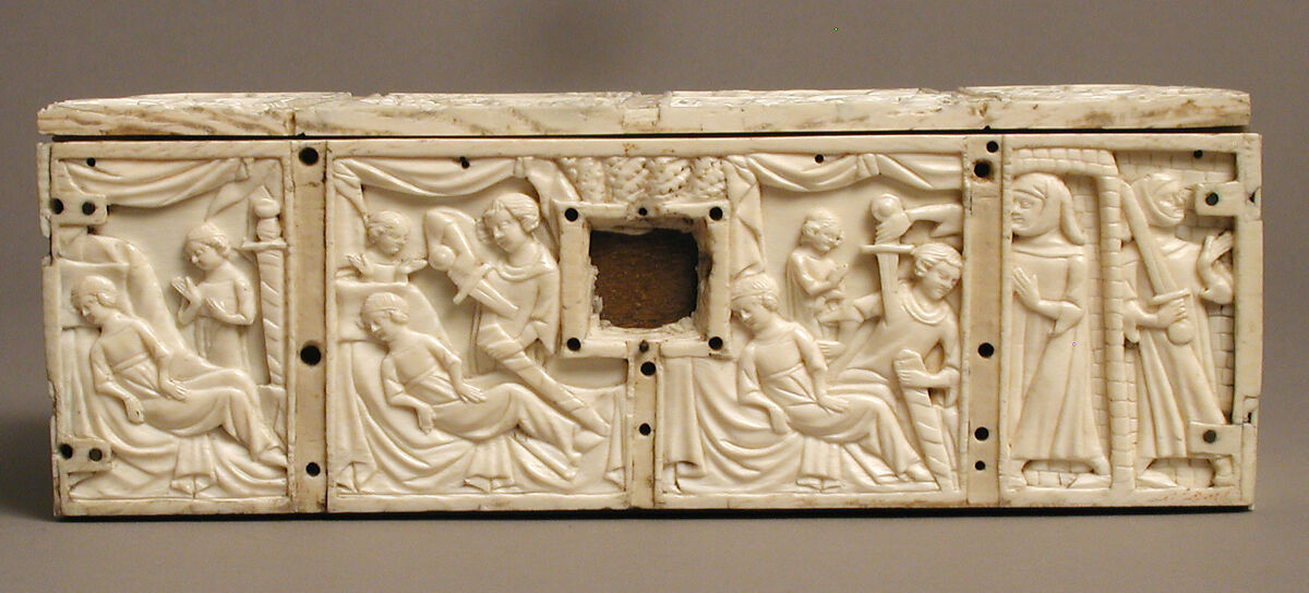 Box with Scenes from the Romance, “The Chatelaine de Vergy”, Elephant ivory, modern wood core, French