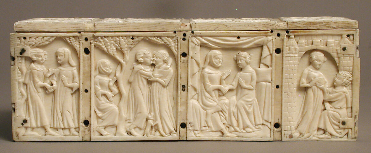 Box with Scenes from the Romance, “The Chatelaine de Vergy”, Elephant ivory, modern wood core, French