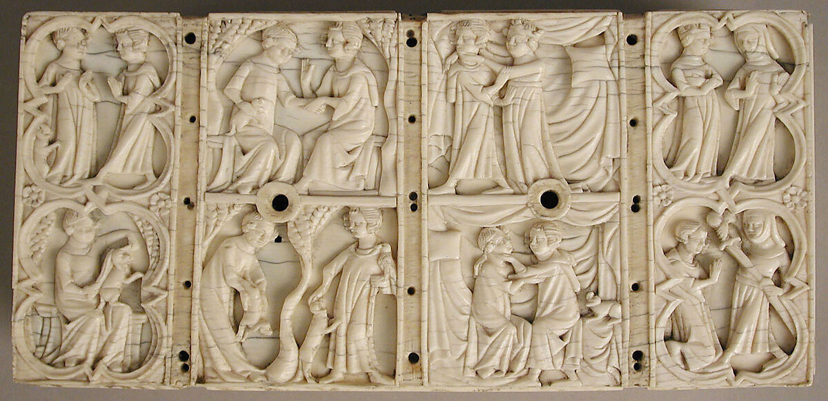 Box with Scenes from the Romance, “The Chatelaine de Vergy”, Elephant ivory, modern wood core, French