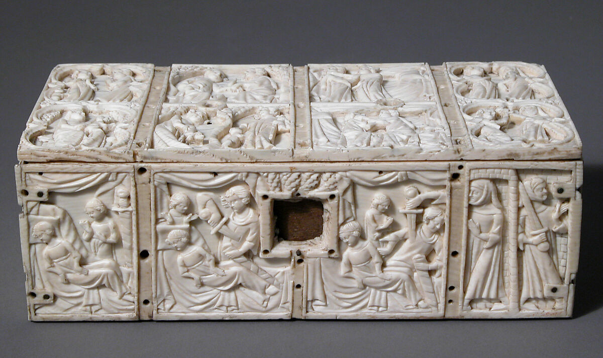 Box with Scenes from the Romance, “The Chatelaine de Vergy”, Elephant ivory, modern wood core, French