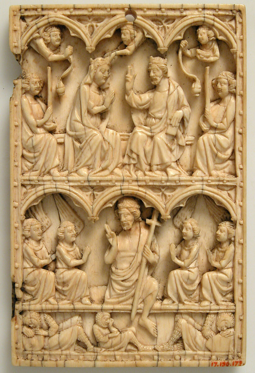 Diptych Leaf with the Resurrection and the Coronation of the Virgin, Elephant ivory, French (Paris) 