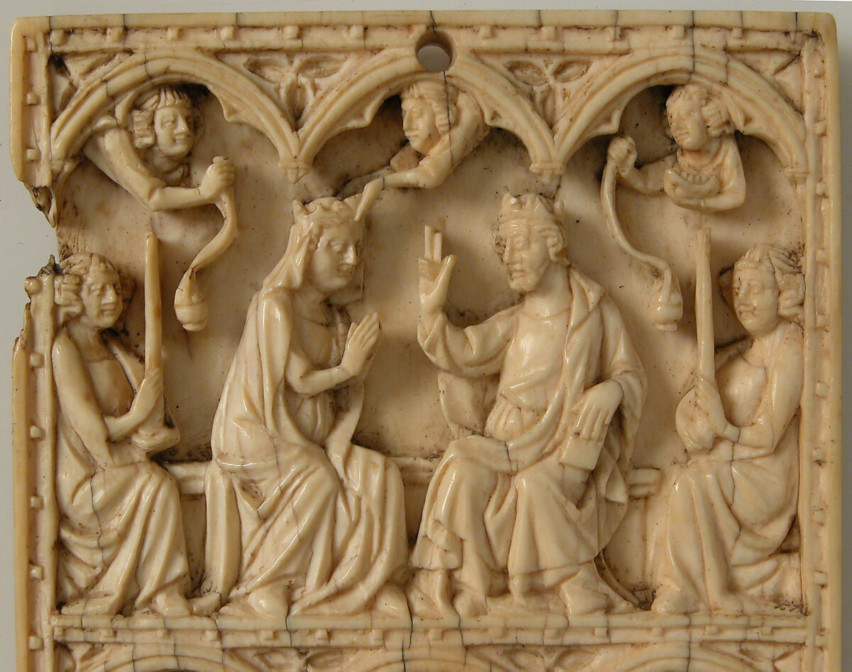 Diptych Leaf with the Resurrection and the Coronation of the Virgin, Elephant ivory, French (Paris)