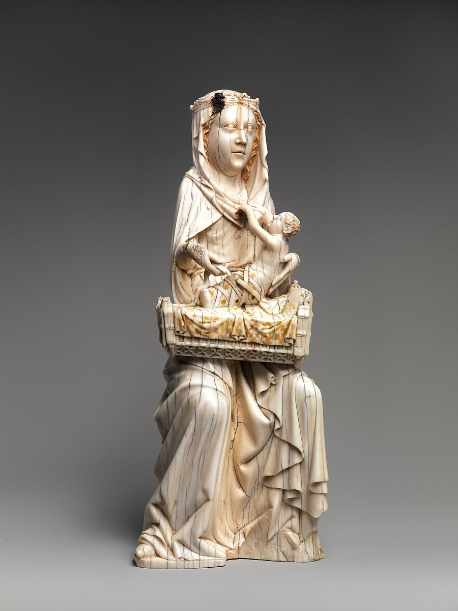 Virgin and Child with Cradle, Elephant ivory, traces of polychromy, German 