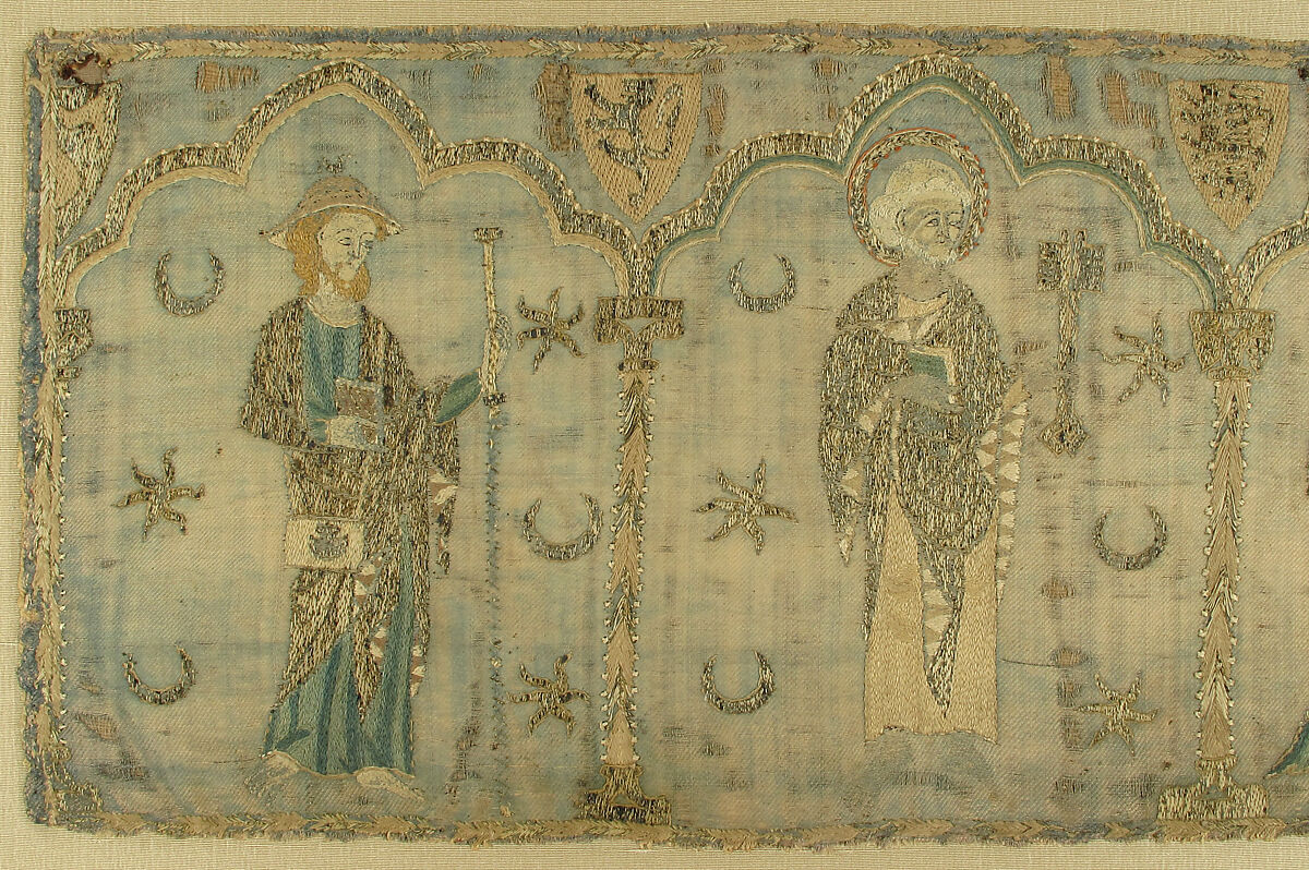 Crucifixion flanked by Saints, Silk, British