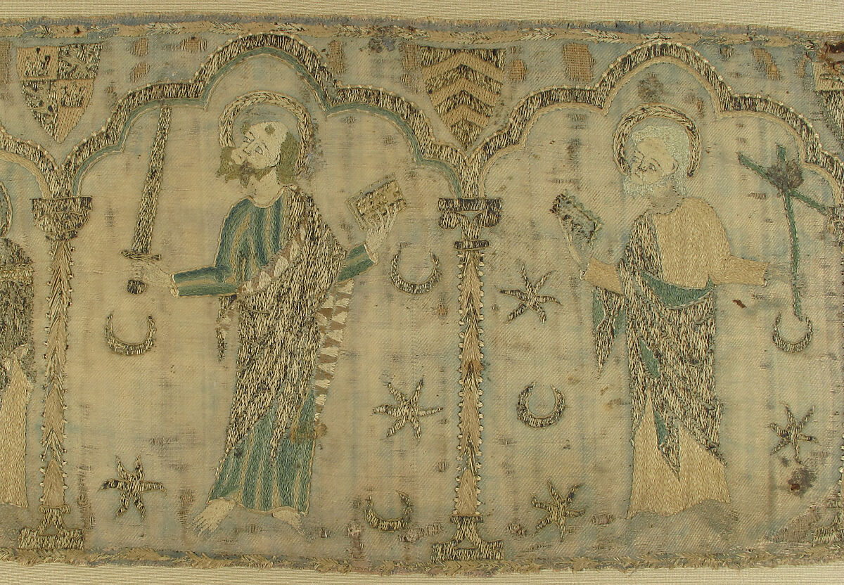 Crucifixion flanked by Saints, Silk, British