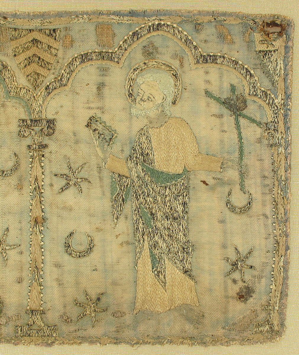 Crucifixion flanked by Saints, Silk, British