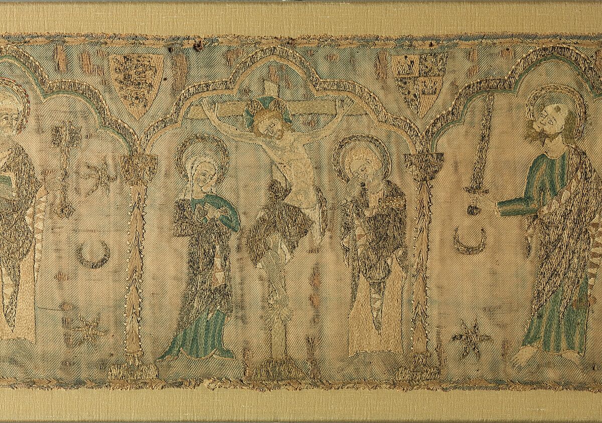 Crucifixion flanked by Saints, Silk, British