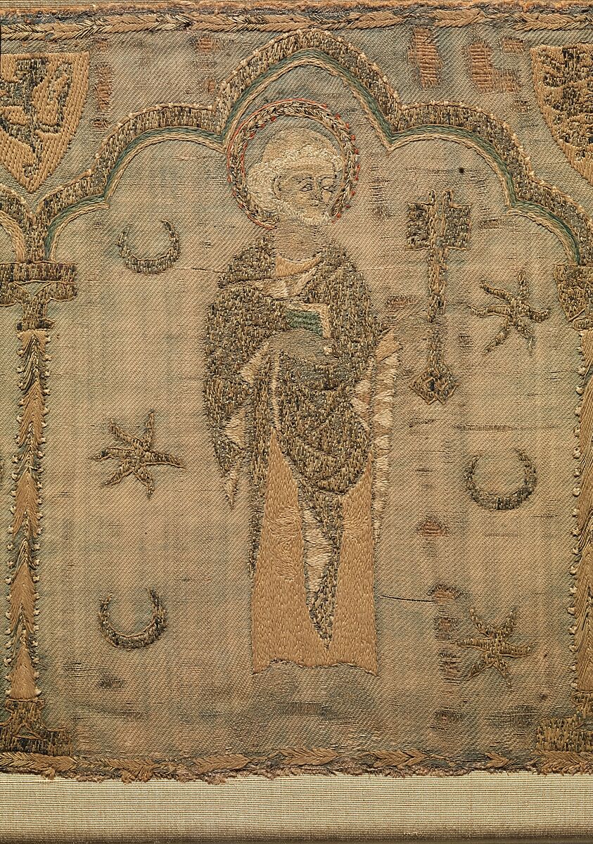 Crucifixion flanked by Saints, Silk, British
