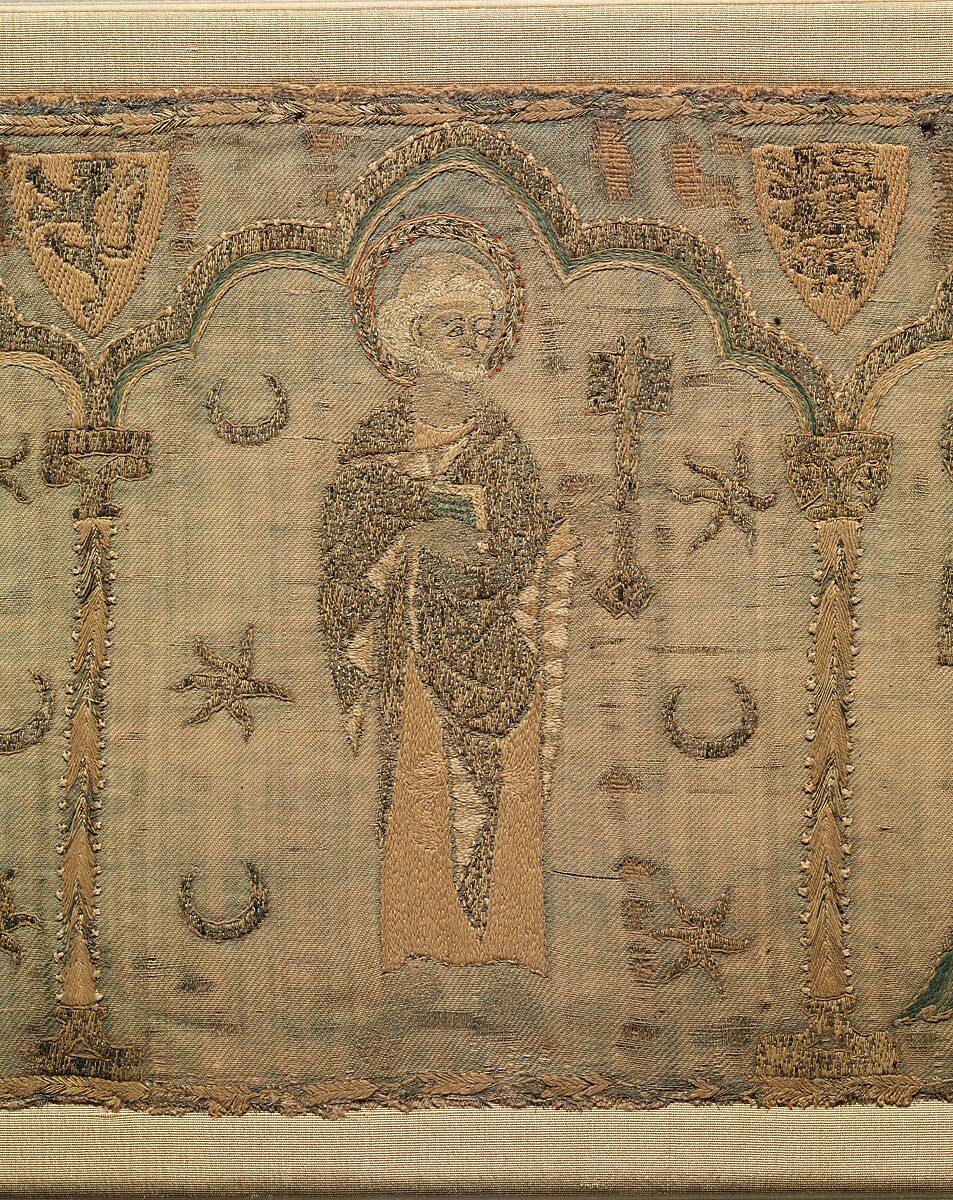 Crucifixion flanked by Saints, Silk, British