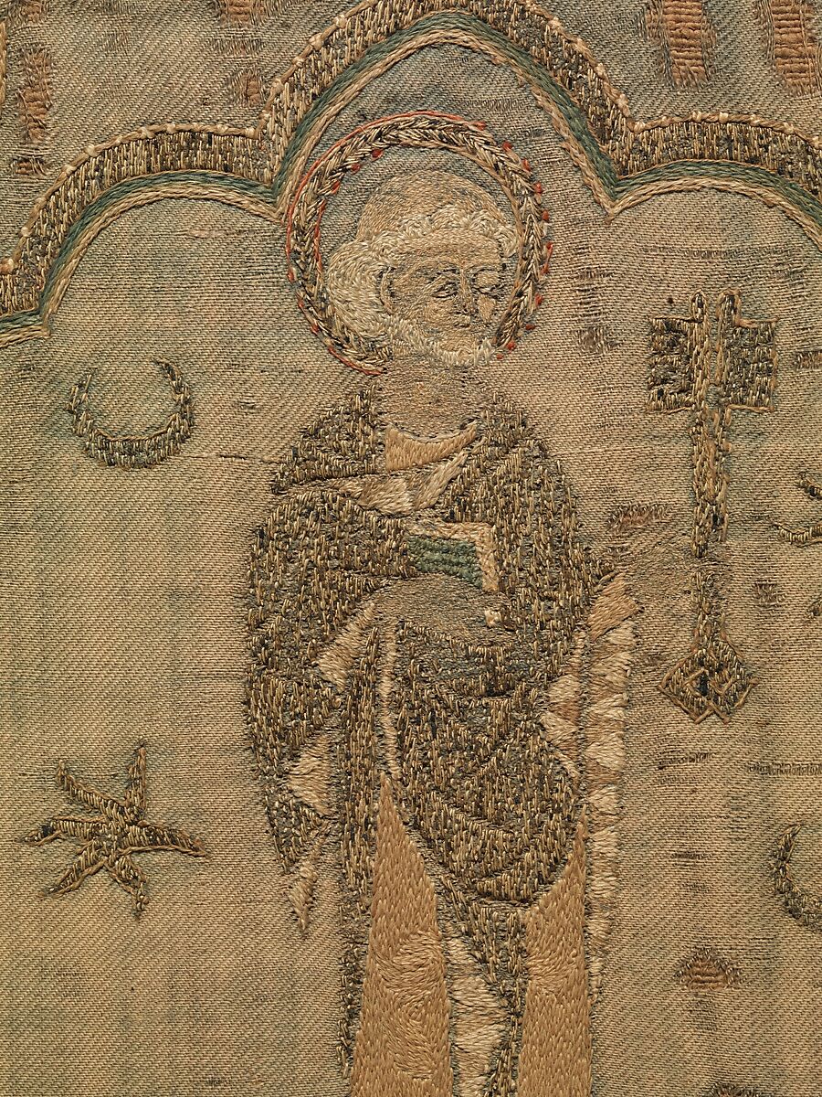 Crucifixion flanked by Saints, Silk, British