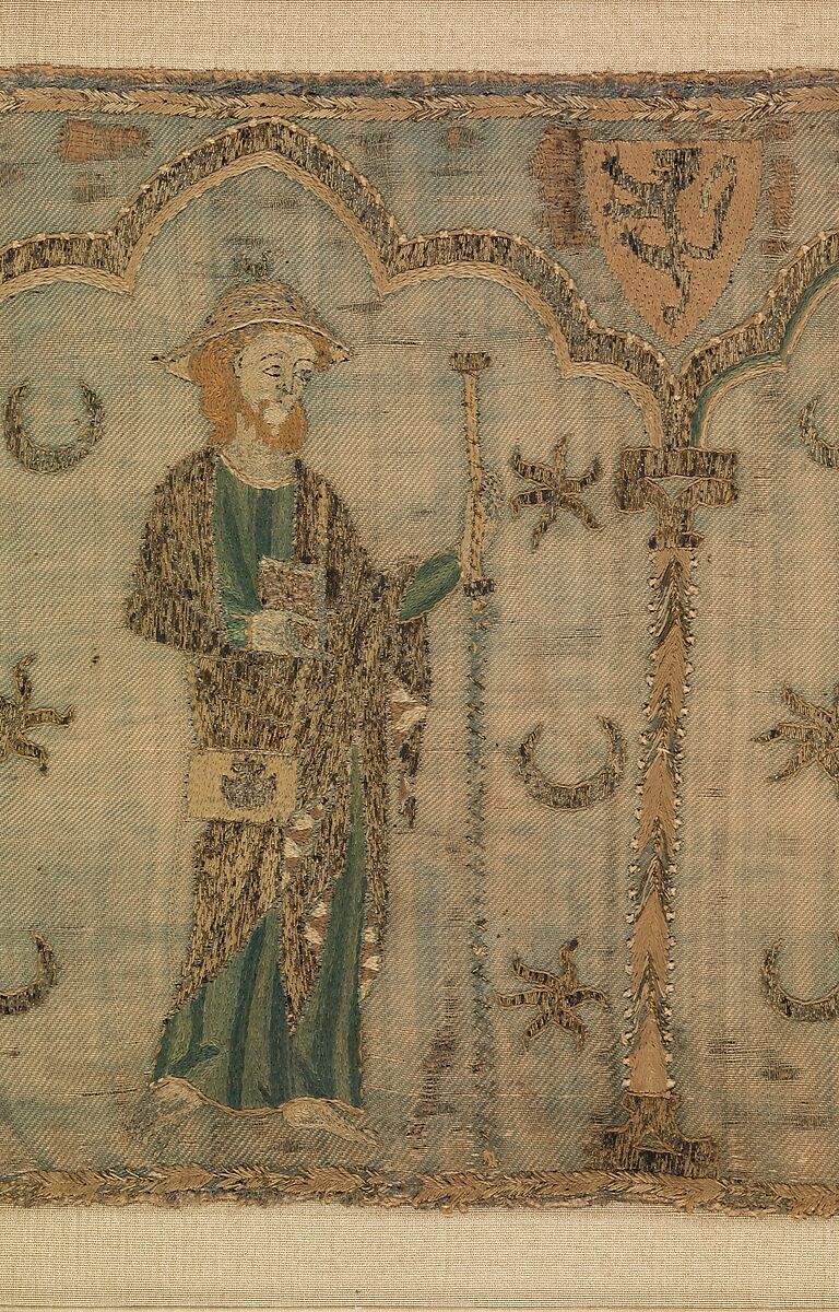 Crucifixion flanked by Saints, Silk, British