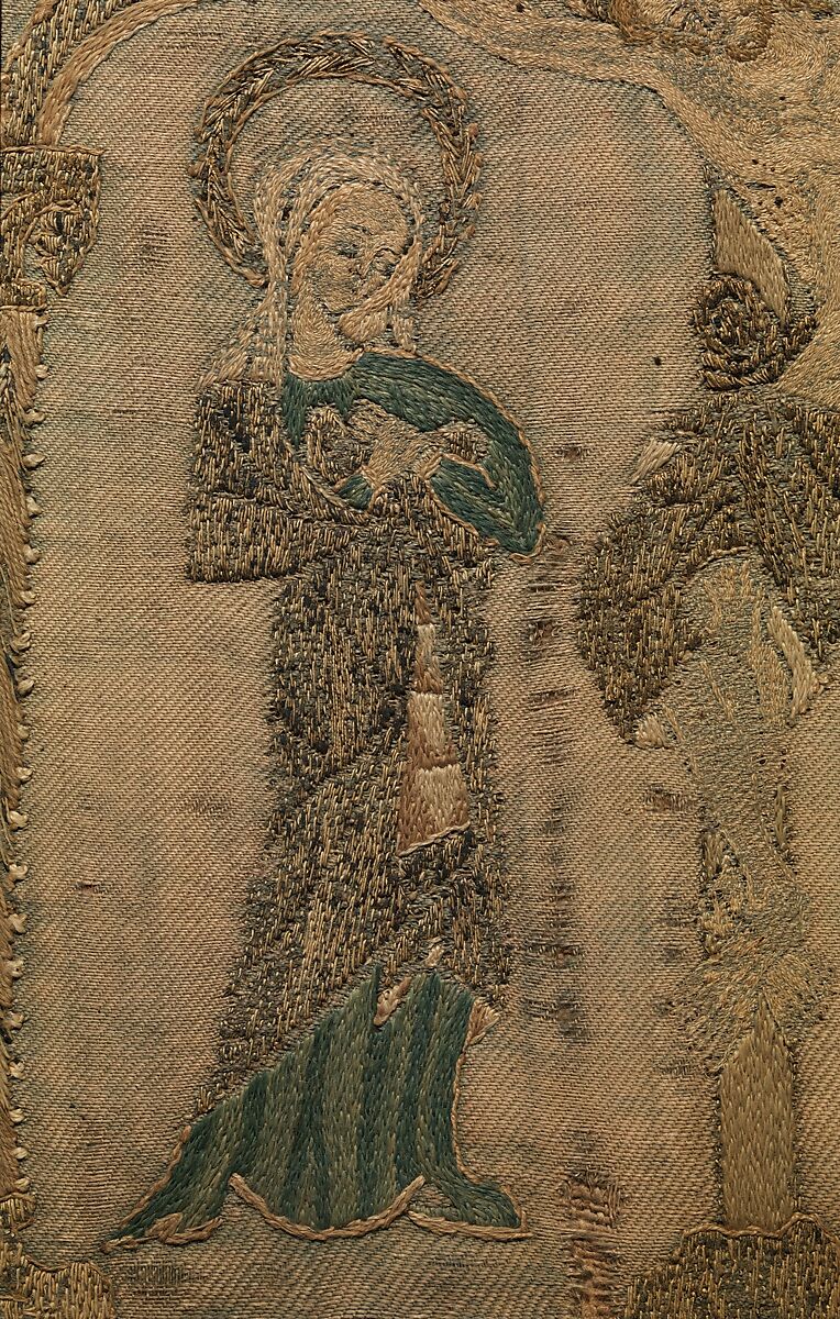 Crucifixion flanked by Saints, Silk, British