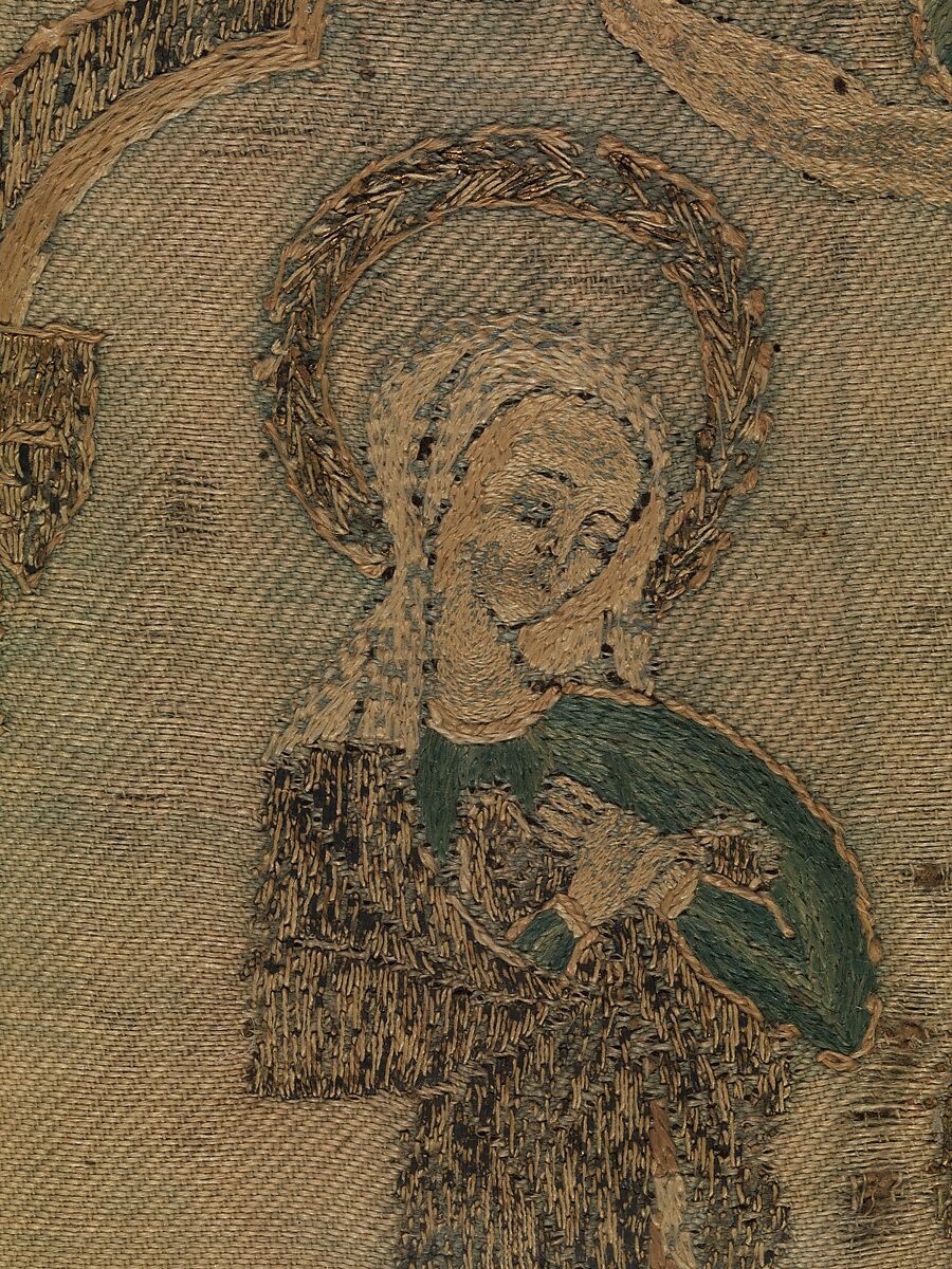 Crucifixion flanked by Saints, Silk, British