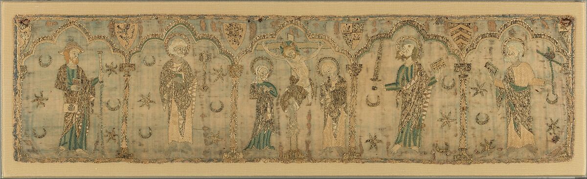 Crucifixion flanked by Saints, Silk, British 