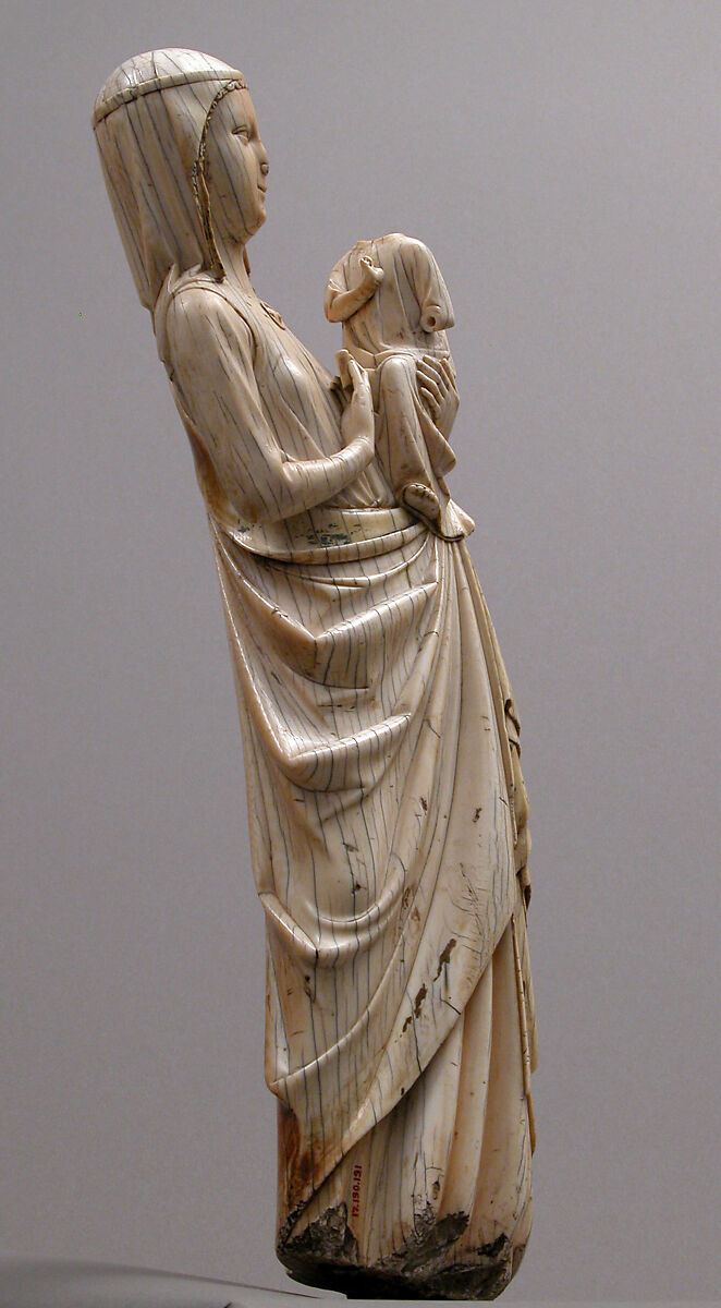 Virgin and Child, Elephant Ivory with paint and gilding, North French
