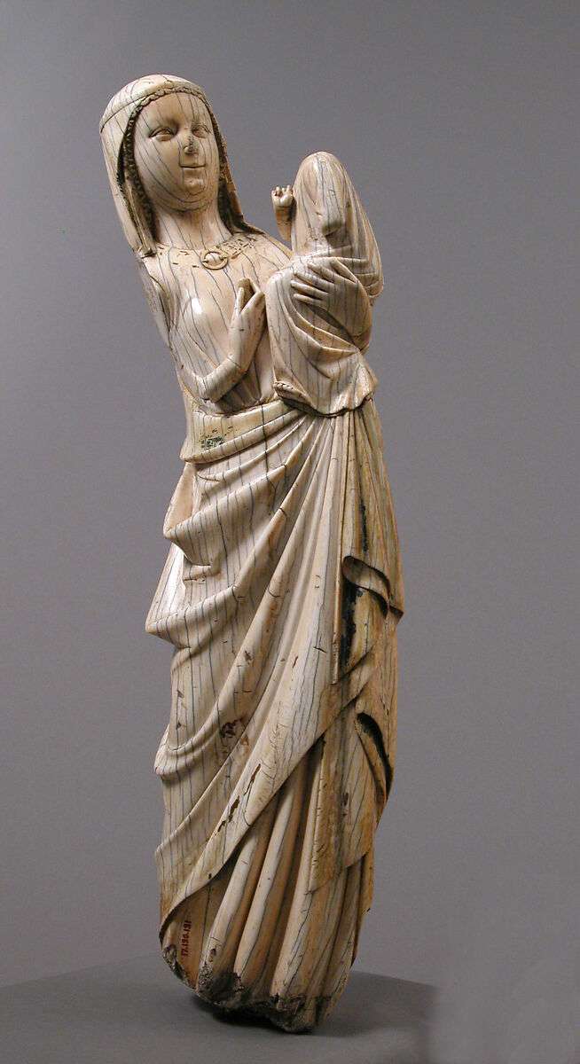 Virgin and Child, Elephant Ivory with paint and gilding, North French