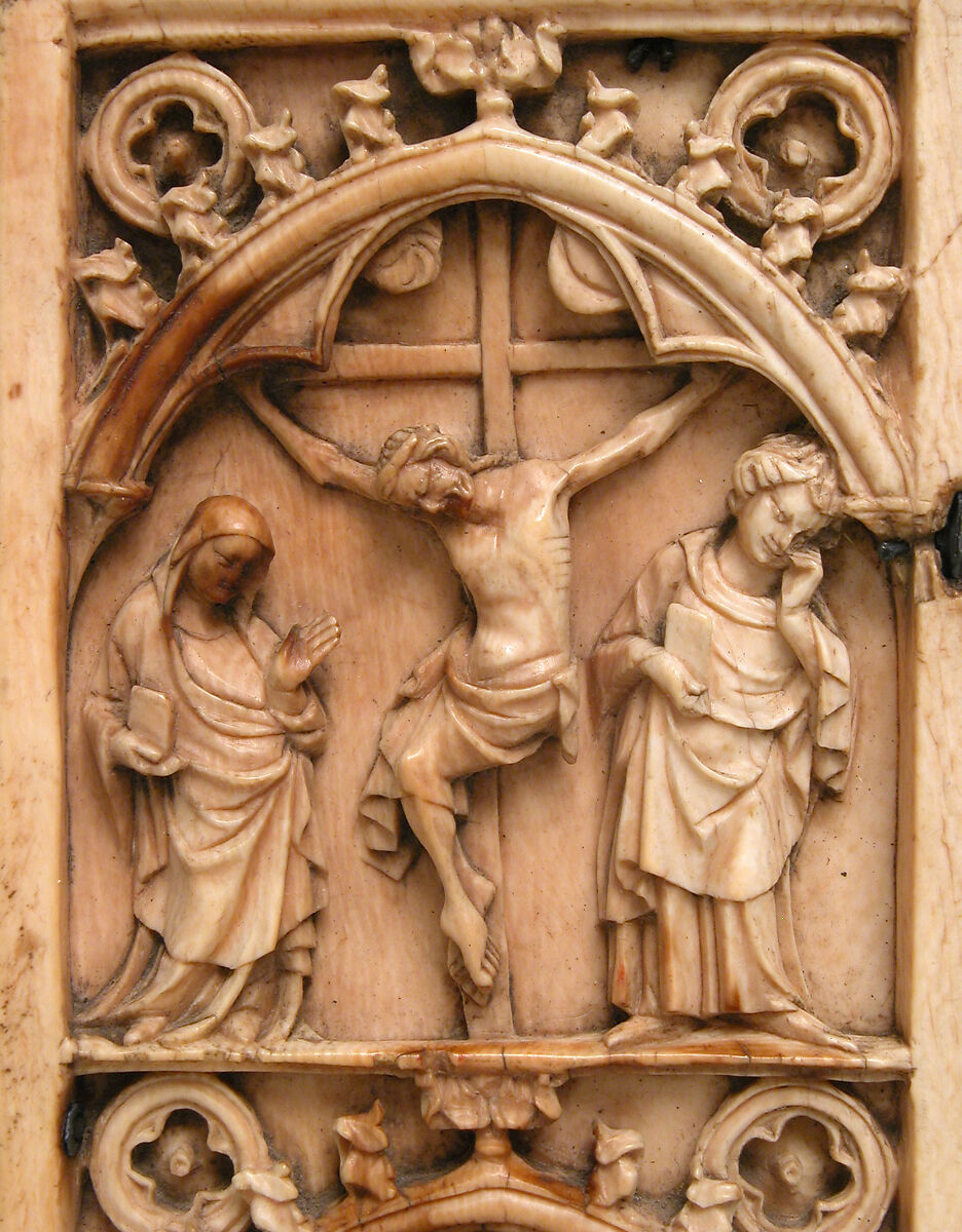 Leaf from a Diptych with the Crucifixion and Annunciation, Elephant ivory with metal mounts, French