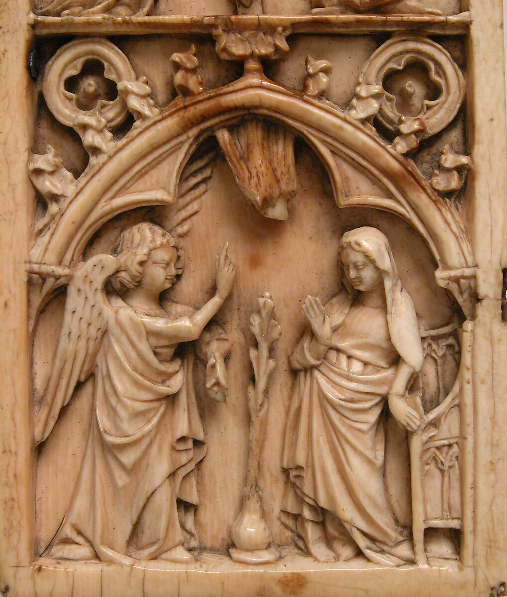 Leaf from a Diptych with the Crucifixion and Annunciation, Elephant ivory with metal mounts, French