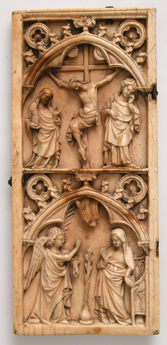 Leaf from a Diptych with the Crucifixion and Annunciation, Ivory with metal mounts, French 
