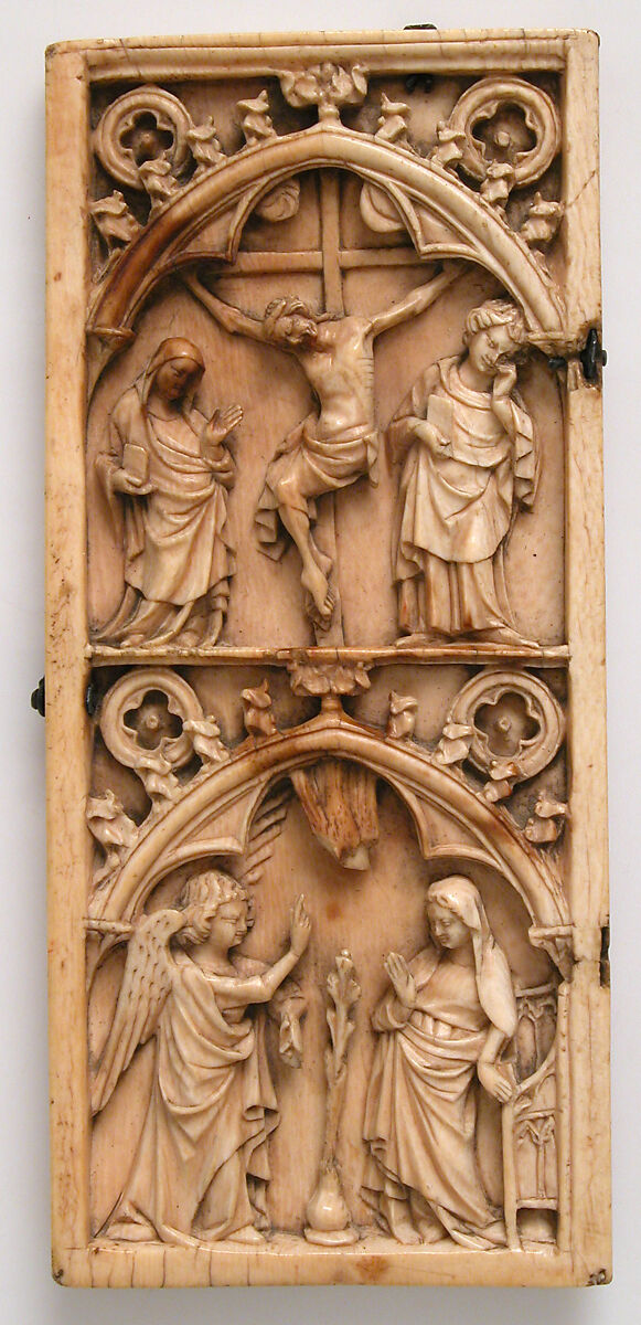 Leaf from a Diptych with the Crucifixion and Annunciation, Elephant ivory with metal mounts, French 