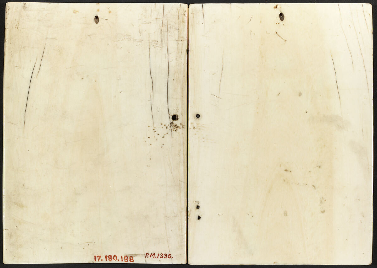 Diptych with the Glorification of the Virgin and the Crucifixion, Elephant ivory with metal mounts, French