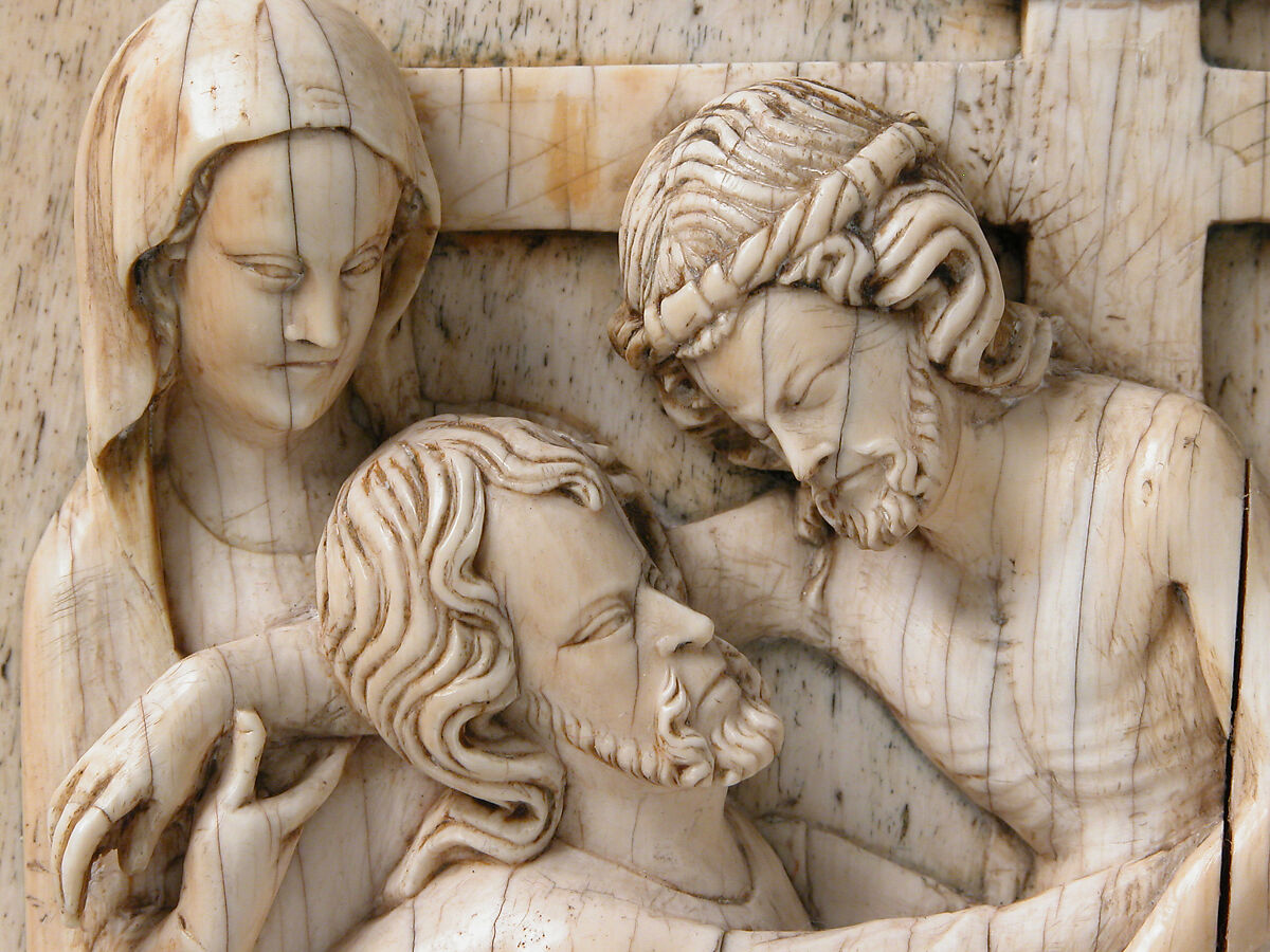 Plaque with the Descent from the Cross, Elephant ivory, whale bone, traces of paint, and gilding, French