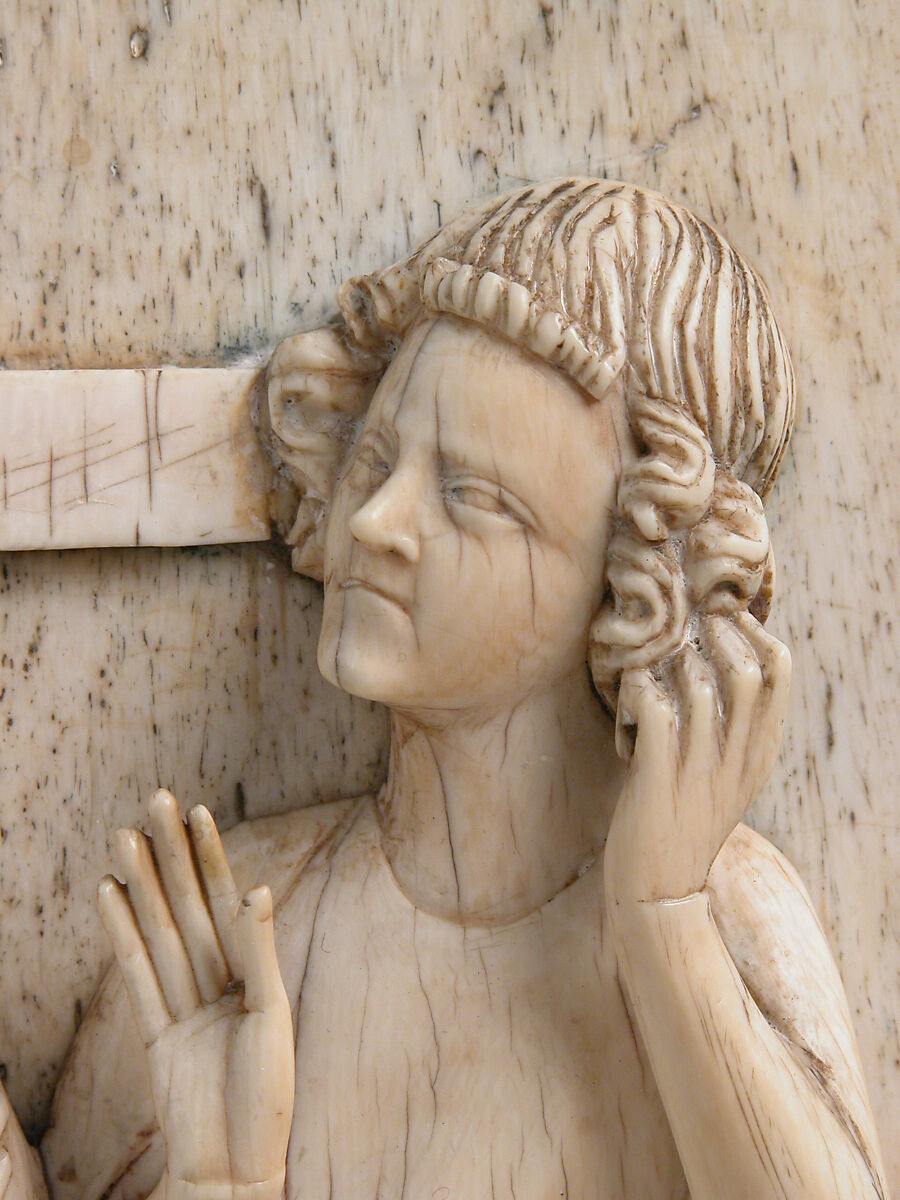 Plaque with the Descent from the Cross, Elephant ivory, whale bone, traces of paint, and gilding, French