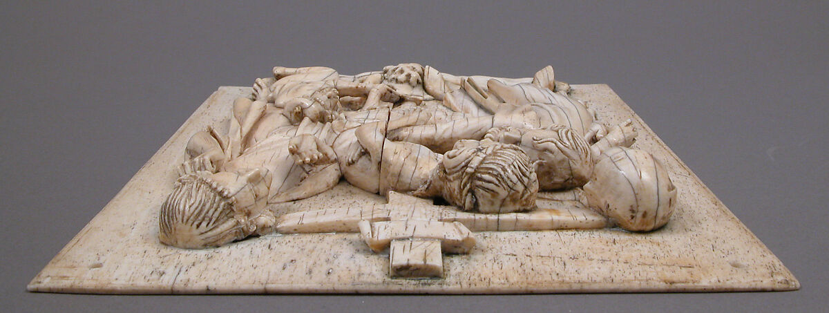 Plaque with the Descent from the Cross, Elephant ivory, whale bone, traces of paint, and gilding, French