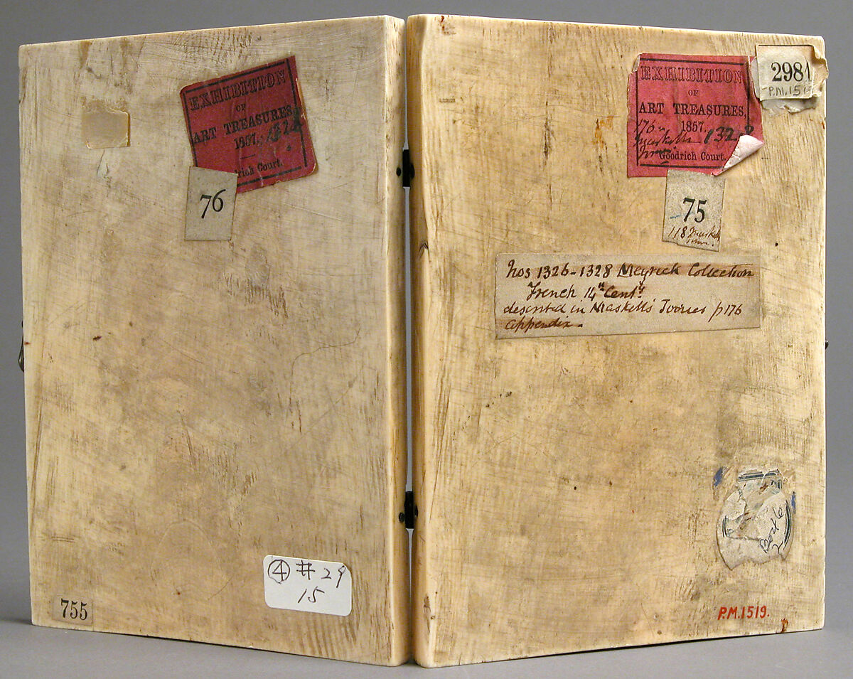 Diptych with the Entry into Jerusalem, Crucifixion, Entombment, and Resurrection, Elephant ivory with metal mounts, French