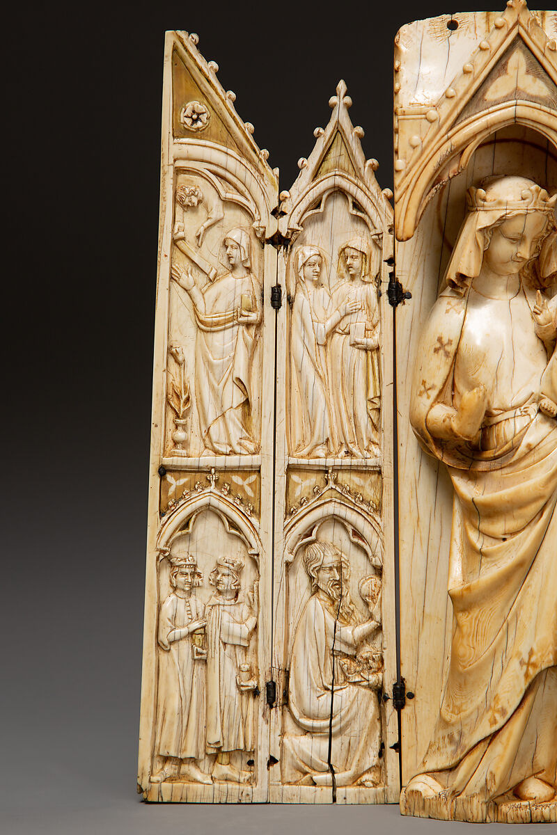 Folding Shrine with the Virgin and Child, Elephant ivory with metal mounts, French