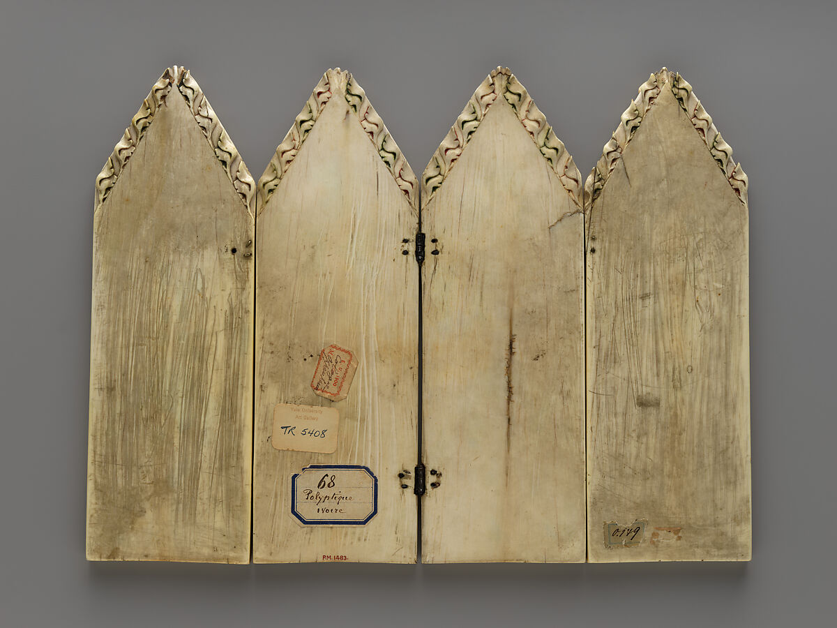 Folding Devotional Shrine with Scenes from Christ's Passion, Elephant Ivory, with modern paint, gilding, and metal mounts, French or German