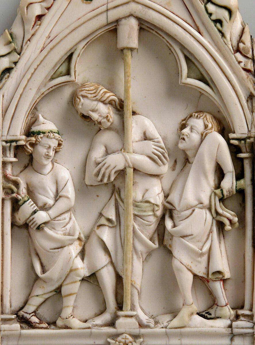 Folding Devotional Shrine with Scenes from Christ's Passion, Elephant Ivory, with modern paint, gilding, and metal mounts, French or German