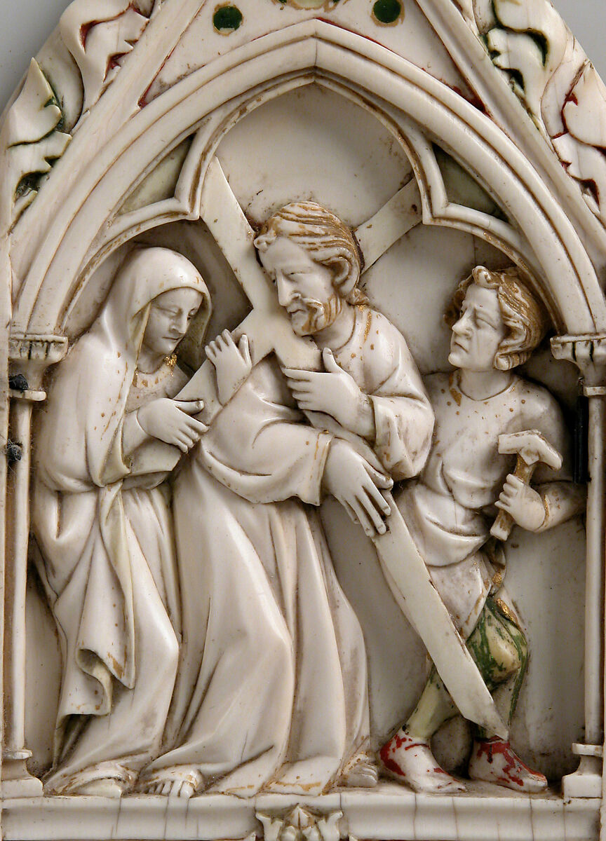 Folding Devotional Shrine with Scenes from Christ's Passion, Elephant Ivory, with modern paint, gilding, and metal mounts, French or German