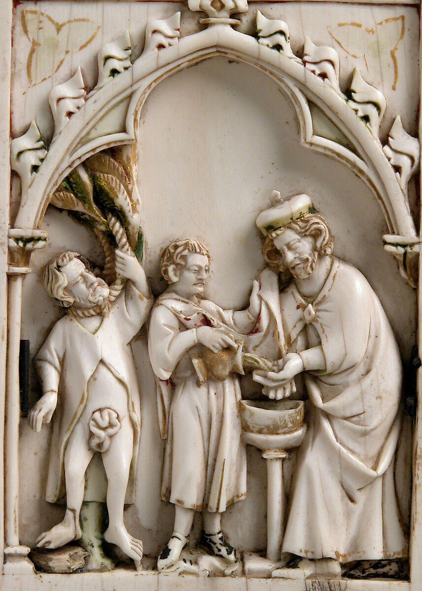 Folding Devotional Shrine with Scenes from Christ's Passion, Elephant Ivory, with modern paint, gilding, and metal mounts, French or German