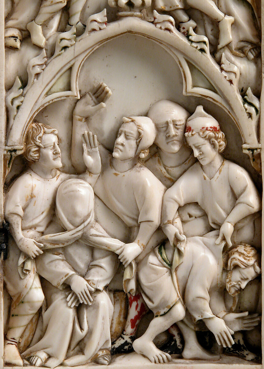 Folding Devotional Shrine with Scenes from Christ's Passion, Elephant Ivory, with modern paint, gilding, and metal mounts, French or German