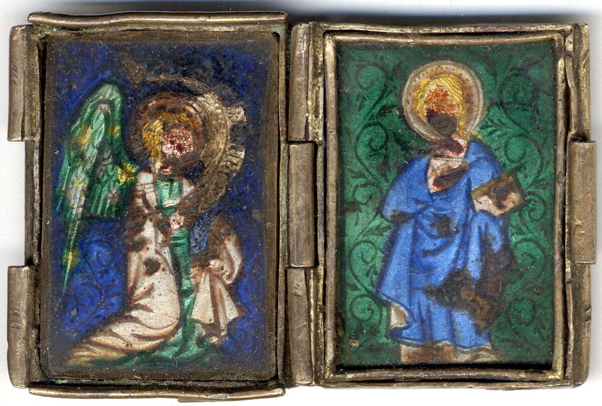 Diptych with the Annunciation, Basse taille enamel, silver, British 