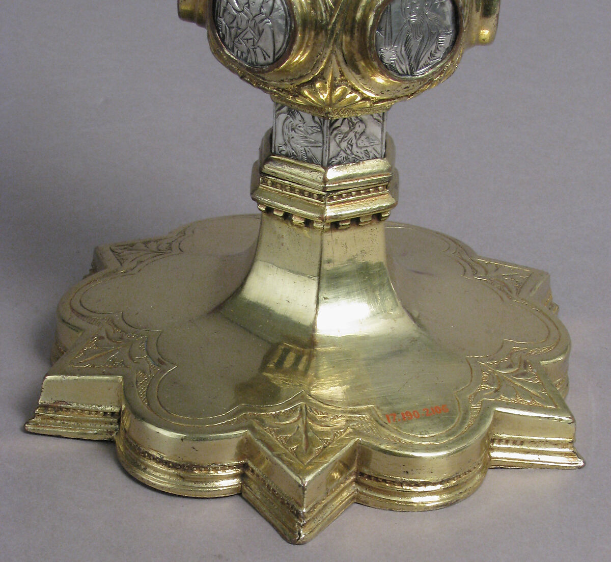 Reliquary, Gilded copper, silver, and rock crystal, Italian