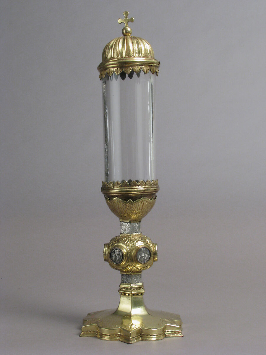 Reliquary, Copper-gilt, silver, rock crystal, Italian 