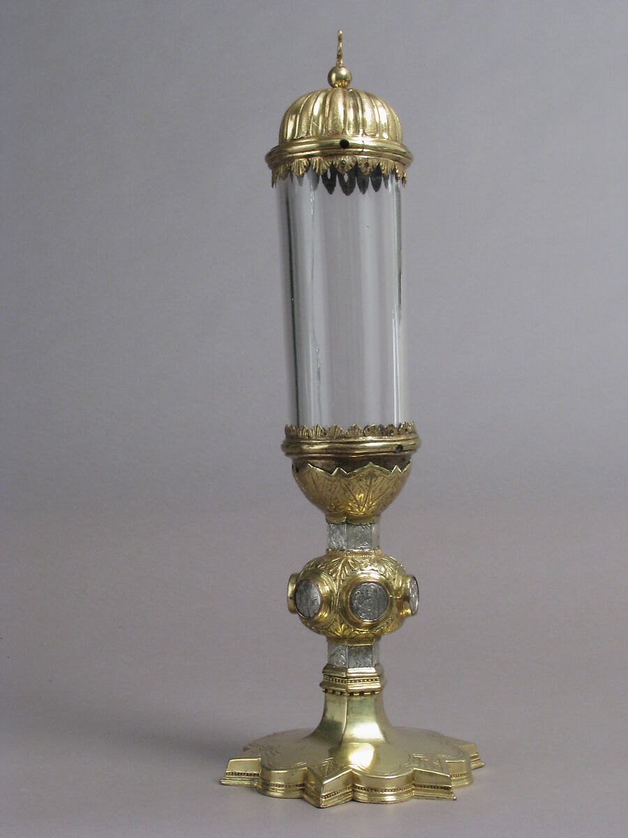 Reliquary, Gilded copper, silver, and rock crystal, Italian
