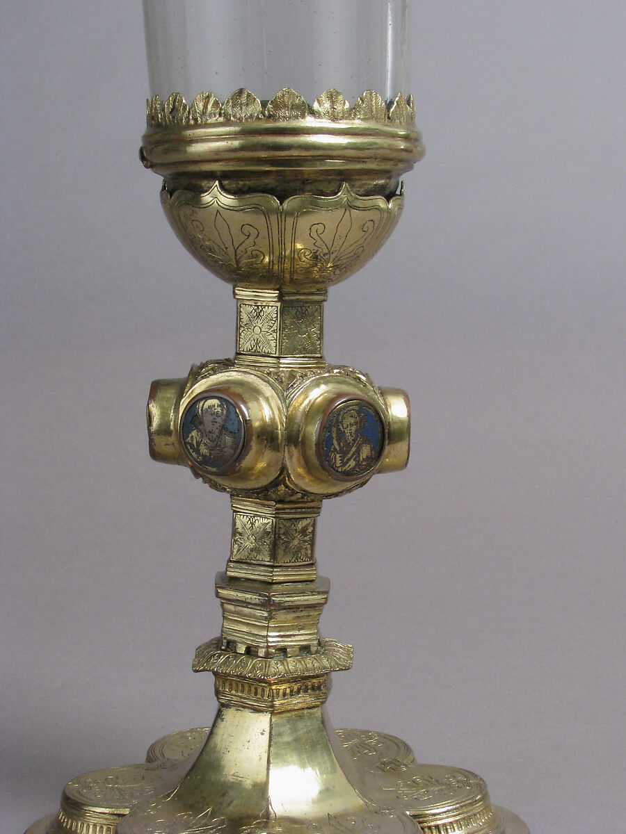 Reliquary, Copper-gilt, champlevé enamels, glass, Italian