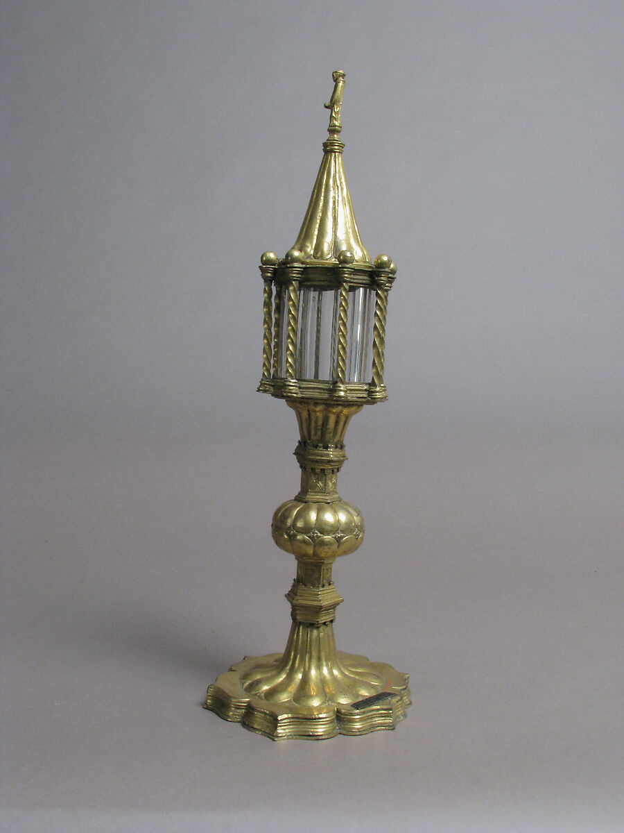 Reliquary, Copper-gilt, rock crystal, silver and niello plaque, Italian