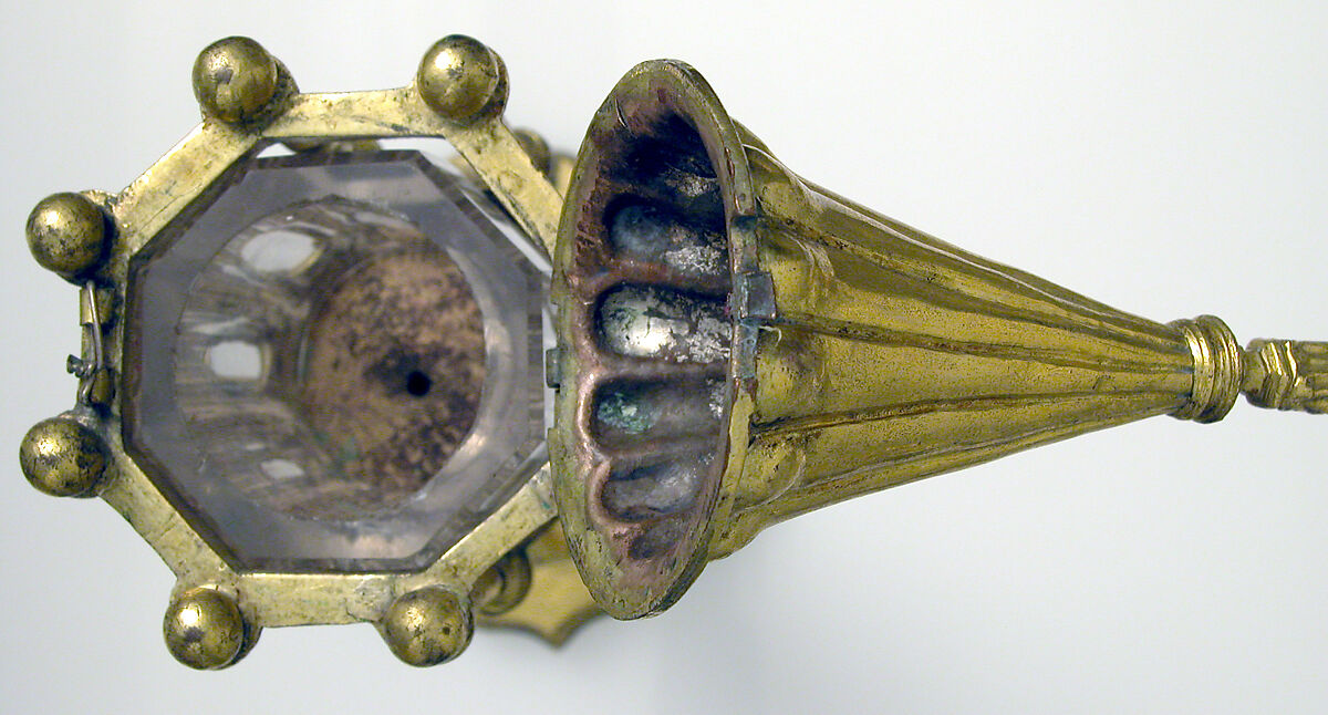 Reliquary, Copper-gilt, rock crystal, silver and niello plaque, Italian