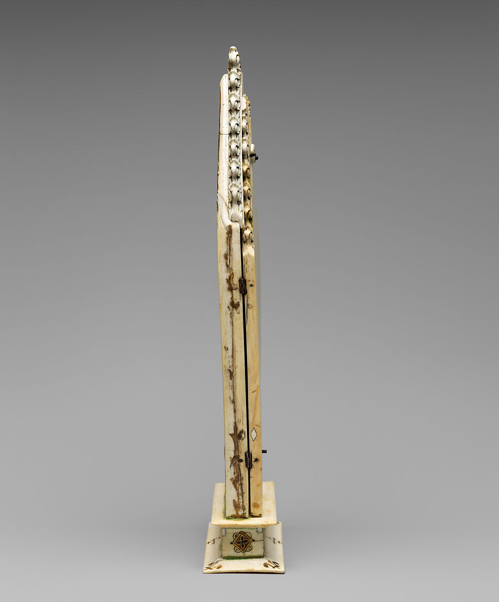 Triptych with the Coronation of the Virgin, Elephant ivory with polychromy, gilded decoration, and metal mounts, German