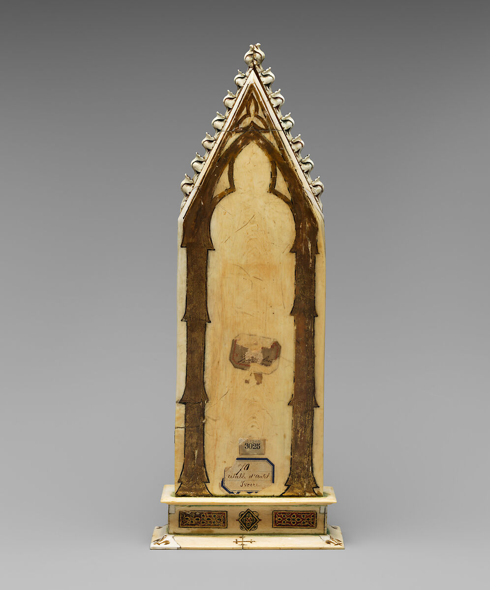 Triptych with the Coronation of the Virgin, Elephant ivory with polychromy, gilded decoration, and metal mounts, German