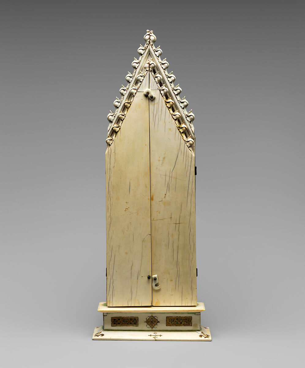 Triptych with the Coronation of the Virgin, Elephant ivory with polychromy, gilded decoration, and metal mounts, German