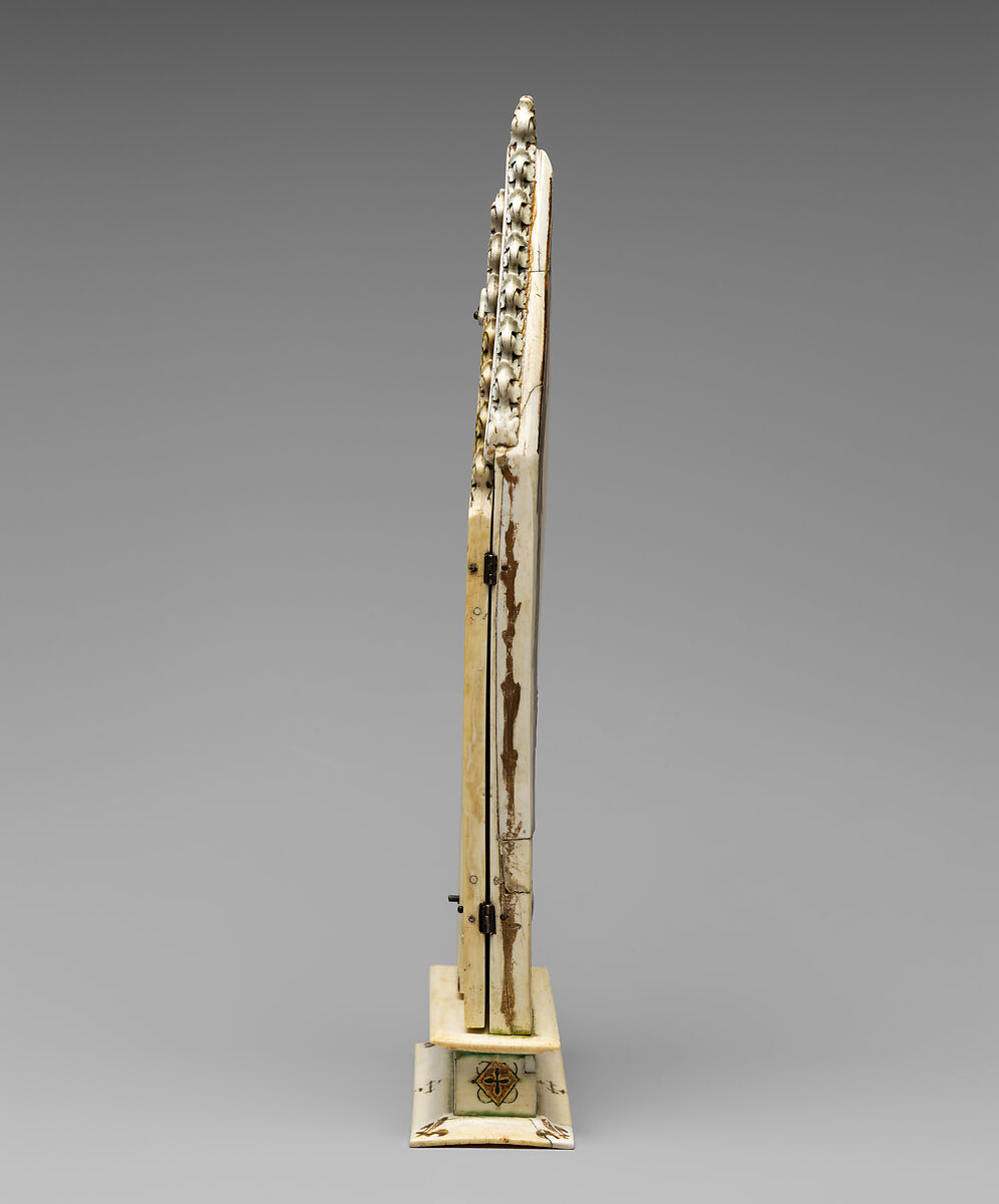 Triptych with the Coronation of the Virgin, Elephant ivory with polychromy, gilded decoration, and metal mounts, German