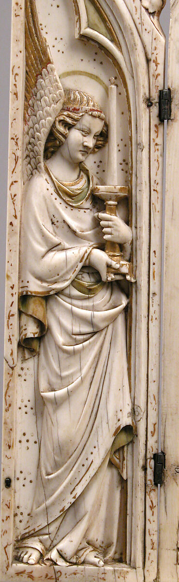 Triptych with the Coronation of the Virgin, Elephant ivory with polychromy, gilded decoration, and metal mounts, German