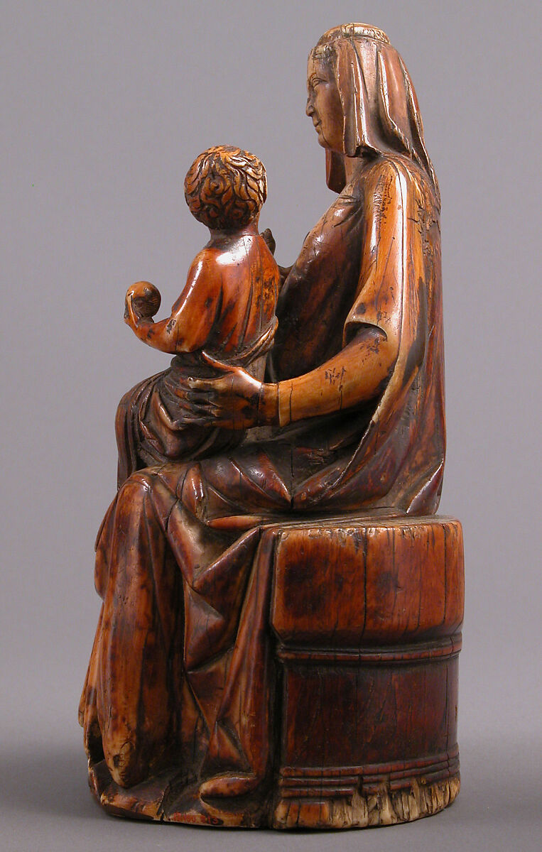 Seated Virgin & Child, Elephant ivory, stain, French