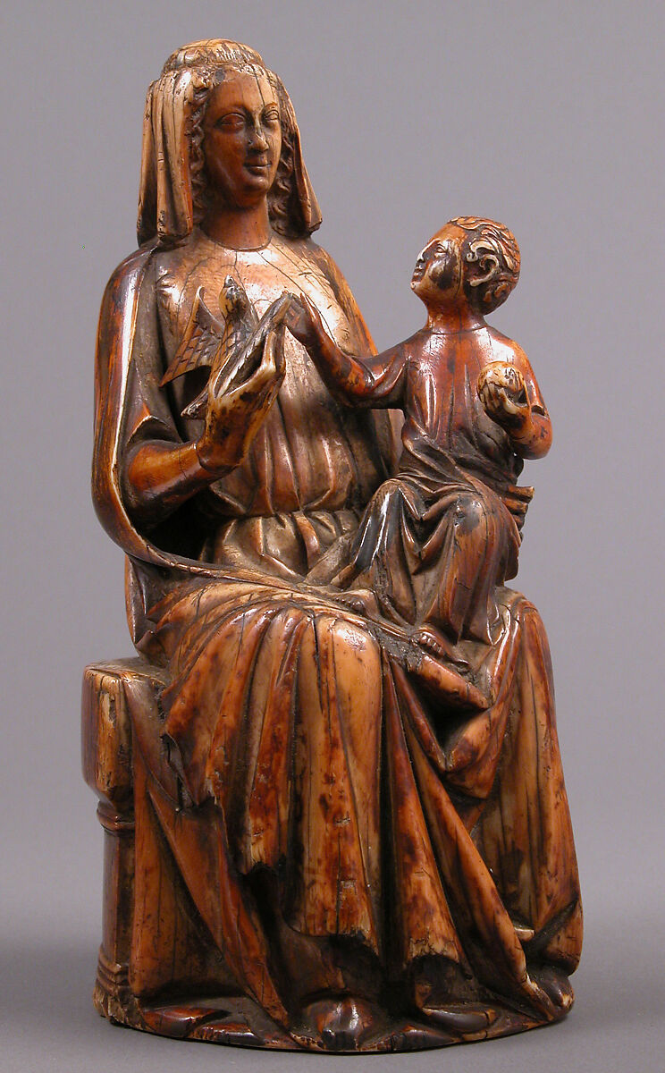 Seated Virgin & Child, Elephant ivory, stain, French 